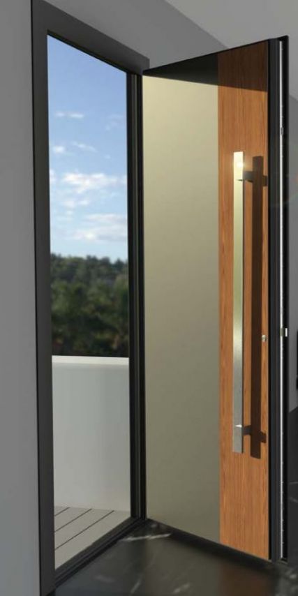 Vleugeloverdekkende aluminium deur met niet van echt te onderscheiden houtdesign